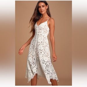 Lulus One Wish White Lace Midi Dress